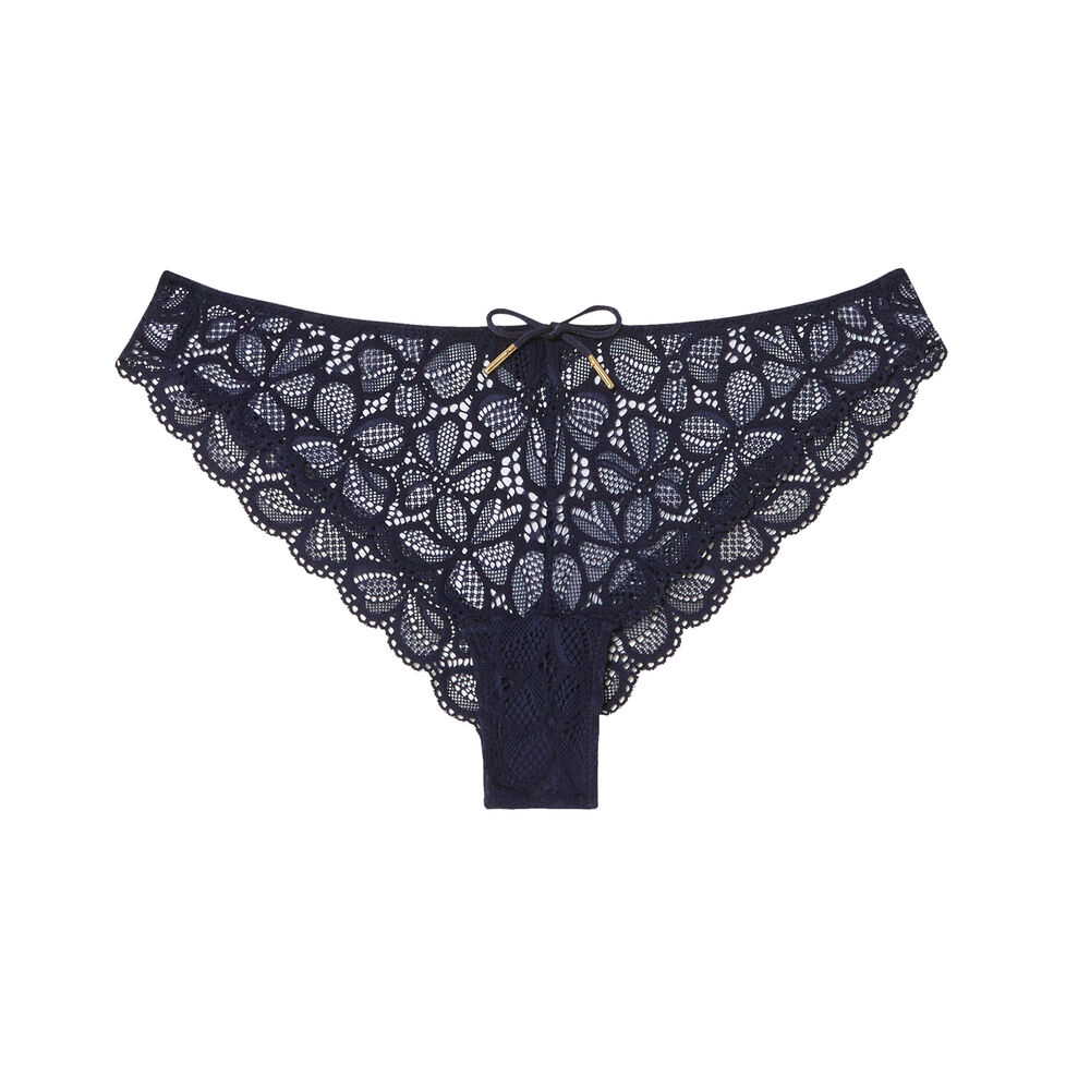 Tanga en dentelle noué - marine bleu.
