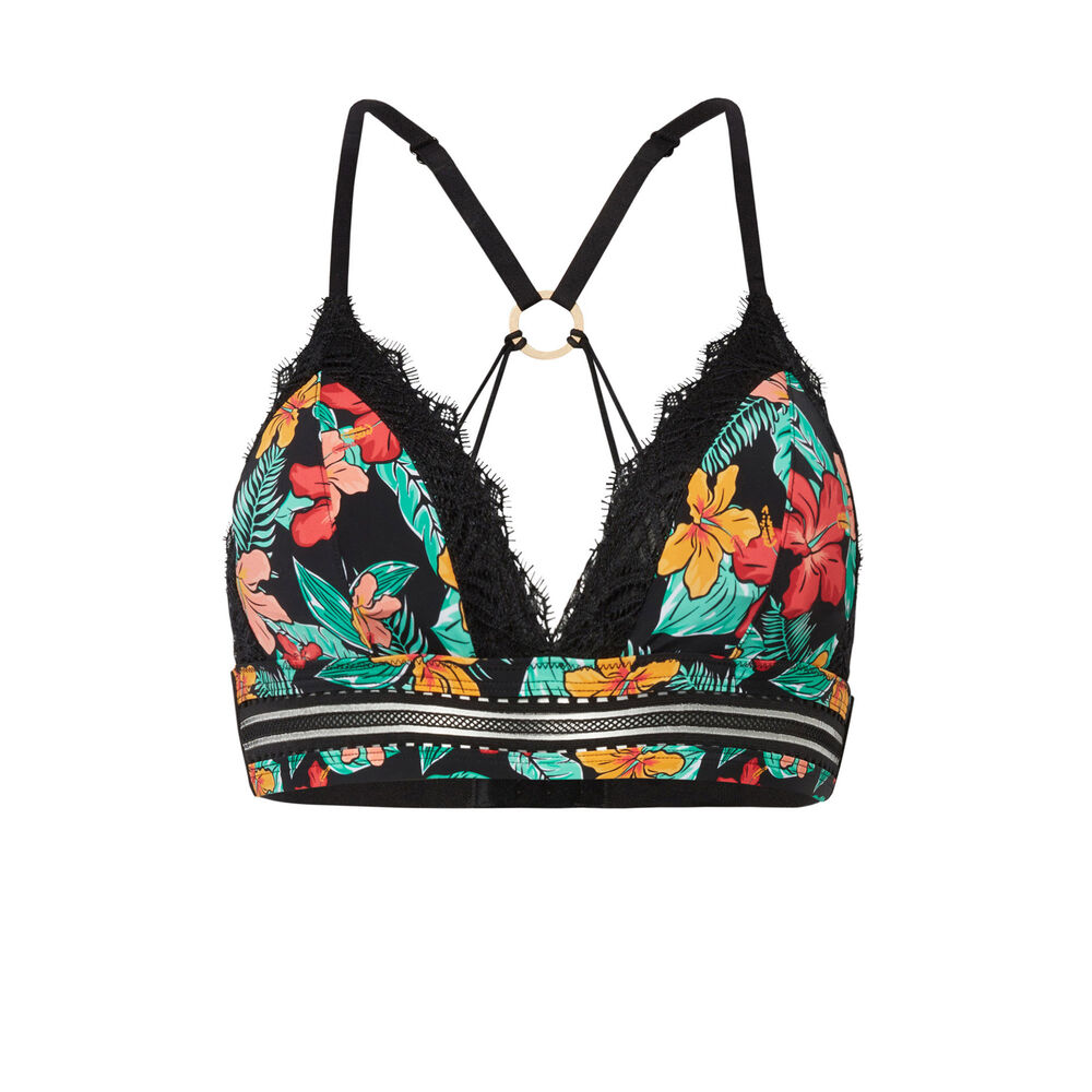 Soutien-gorge triangle sans armatures motifs exotiques - noir noir.