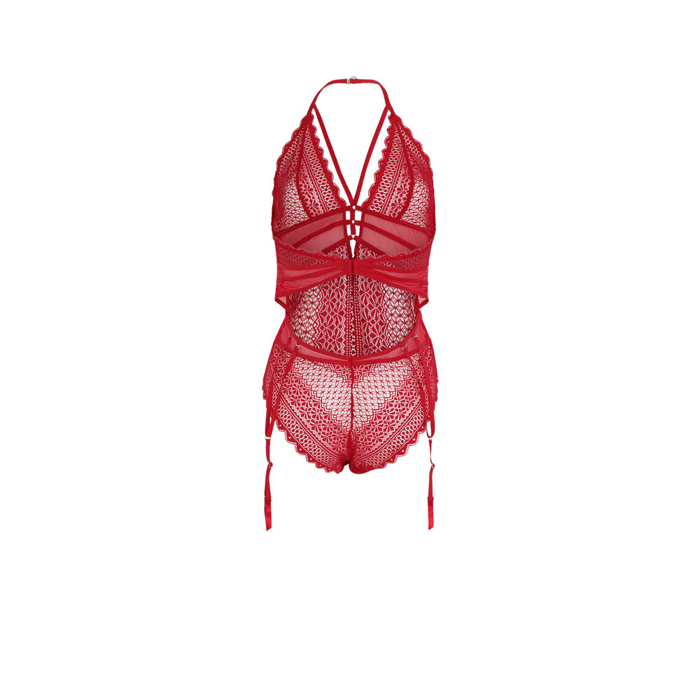 Body en résille avec liens - framboise rouge.