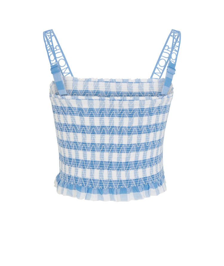 Top à carreaux détail broderies - bleu bleu.