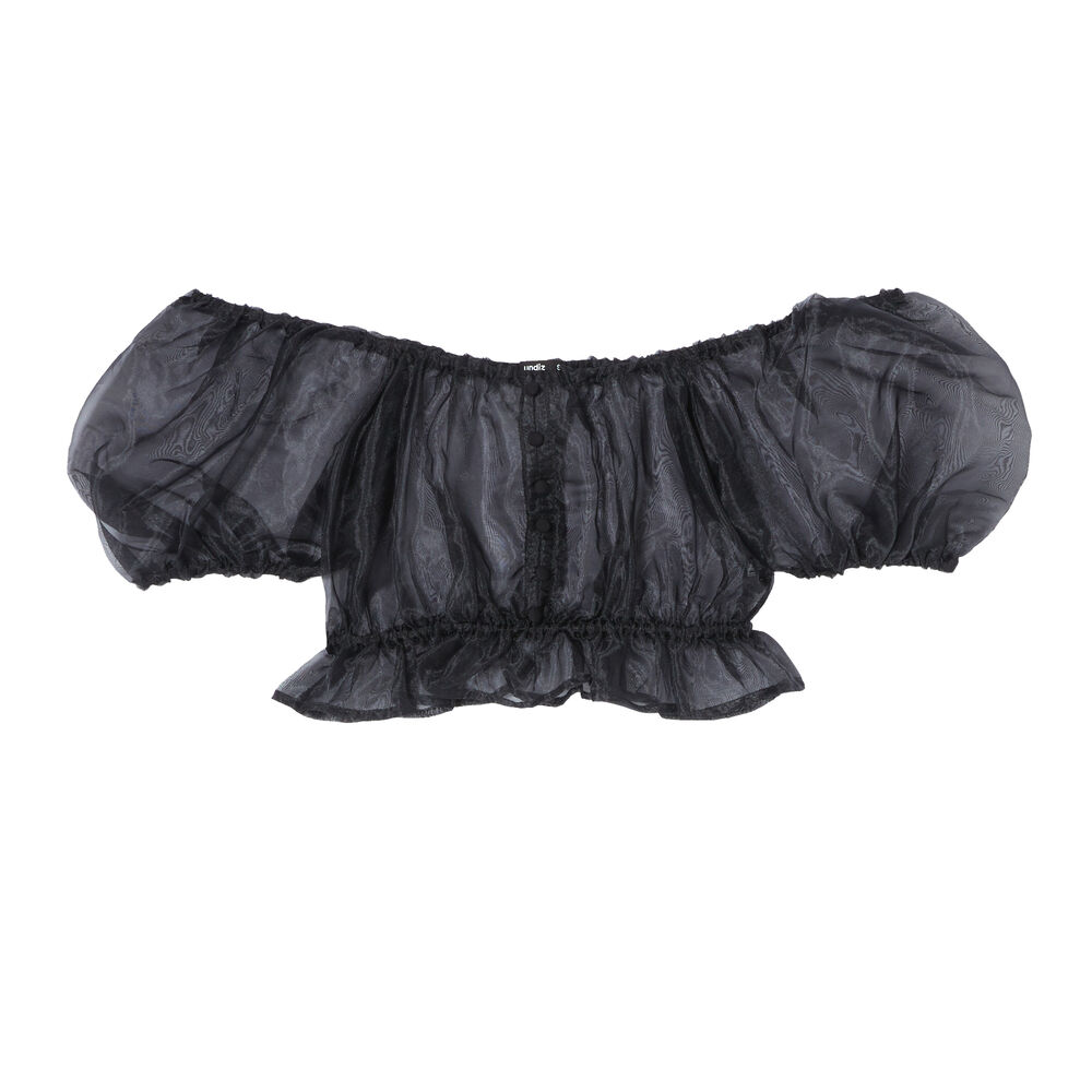 Crop top manches bouffantes en tulle - noir noir.