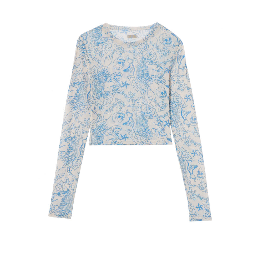Top à manches longues effet tatoo bad baby - nude beige.