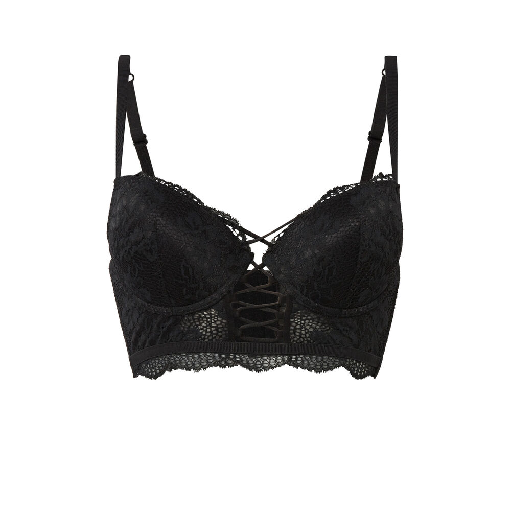 Soutien-gorge bustier push-up décolleté laçage - noir noir.