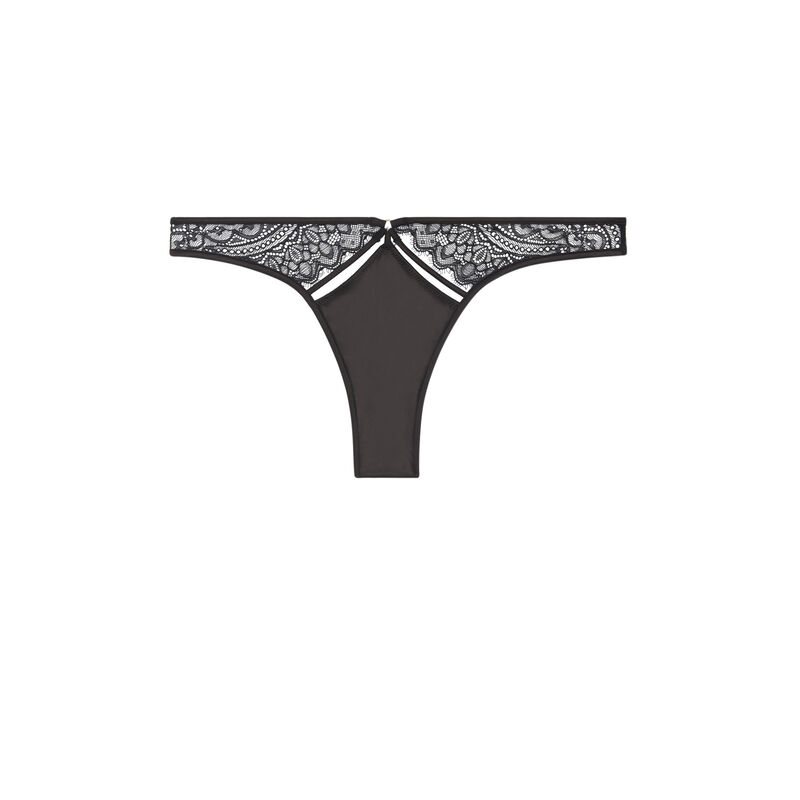 Tanga satiné et dentelle lasvegasiz noir.