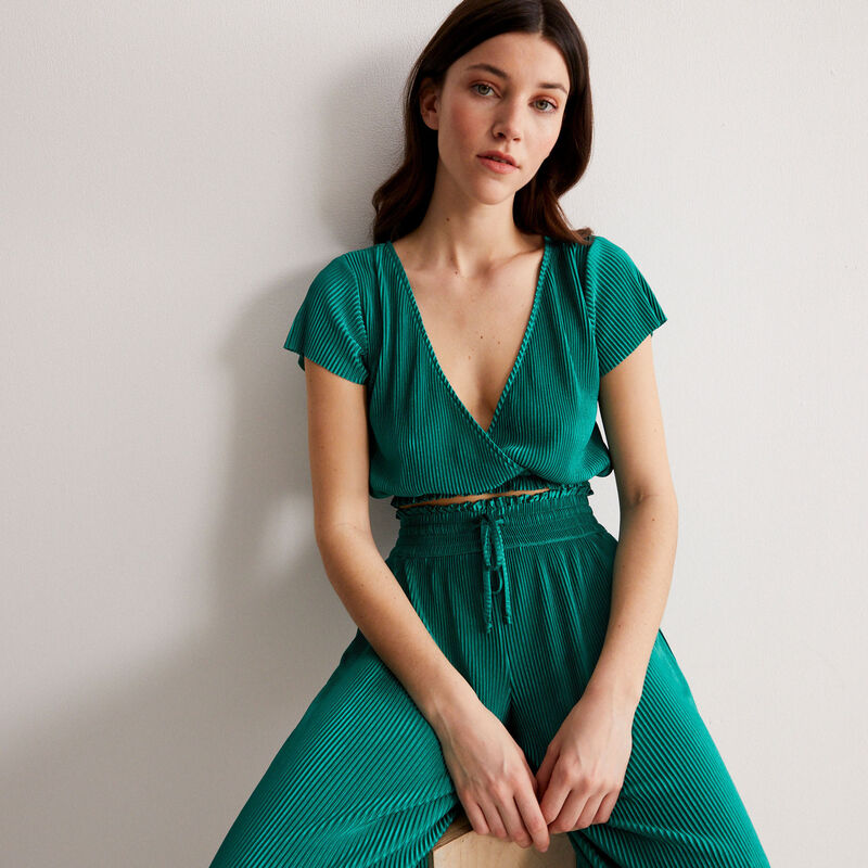 pantalon plissé à élastique froncé - vert pantalon plissé à élastique froncé - vert;