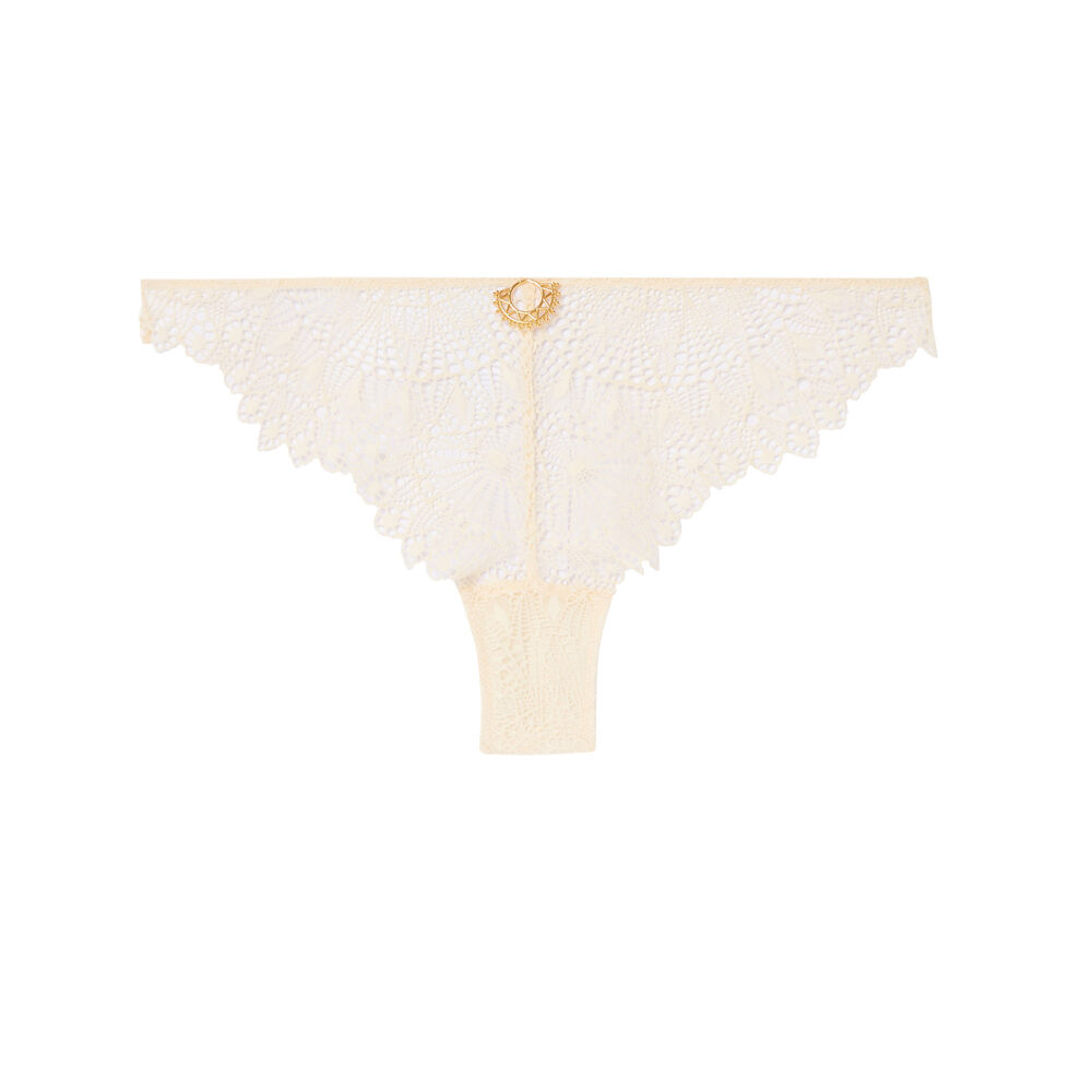 Tanga en dentelle à détail bijou - écru ecru.