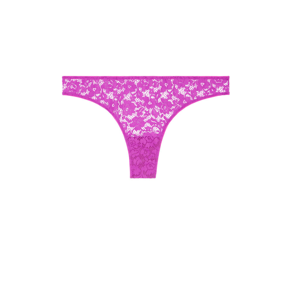 Tanga en dentelle fleurie - rose rose.