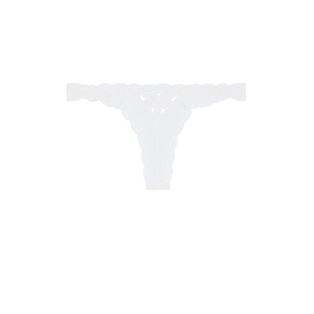Tanga micro et dentelle - blanc blanc.