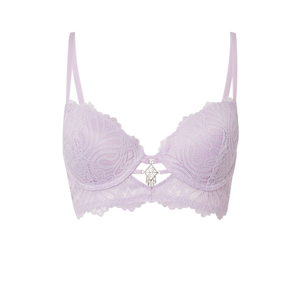 Soutien-gorge ampli bustier détail bijou - lilas violet.