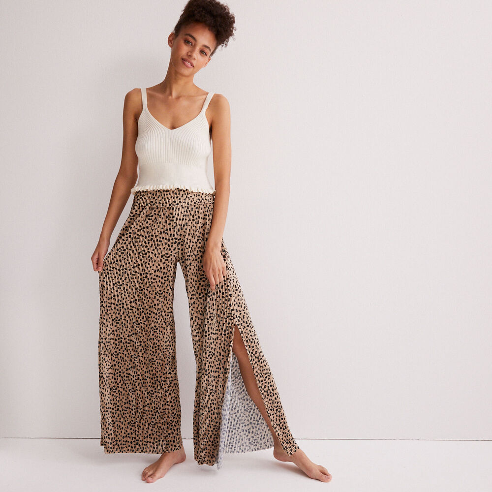 Pantalon large ouvert imprimé léopard - beige beige.