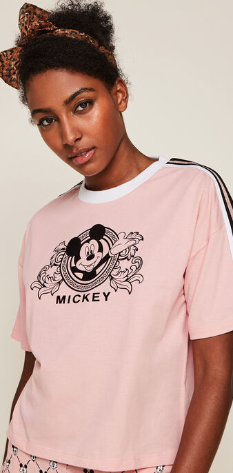 Top &agrave; manches courtes print mickey lomickiz rose.