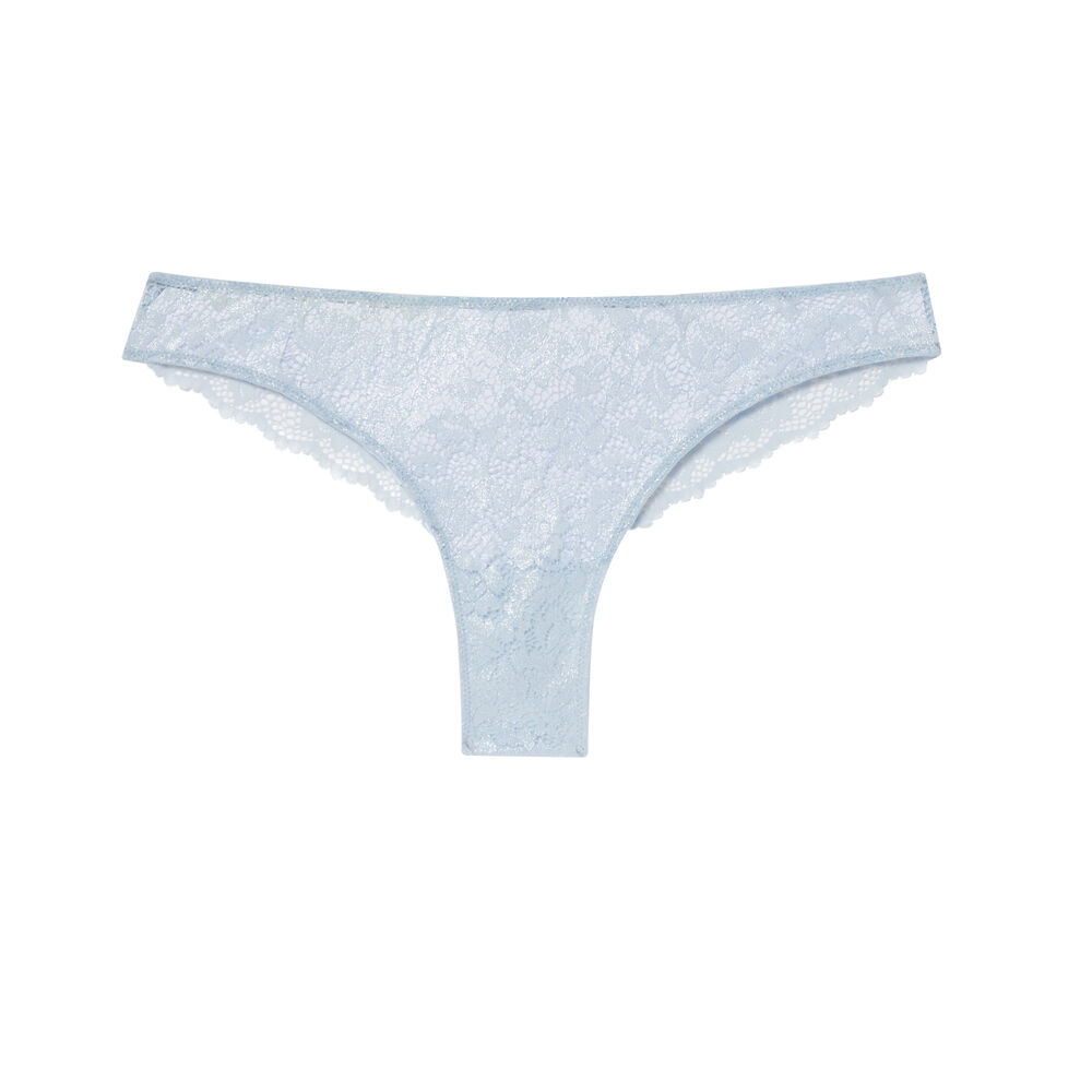Tanga en dentelle fleurie - bleu irisé bleu.