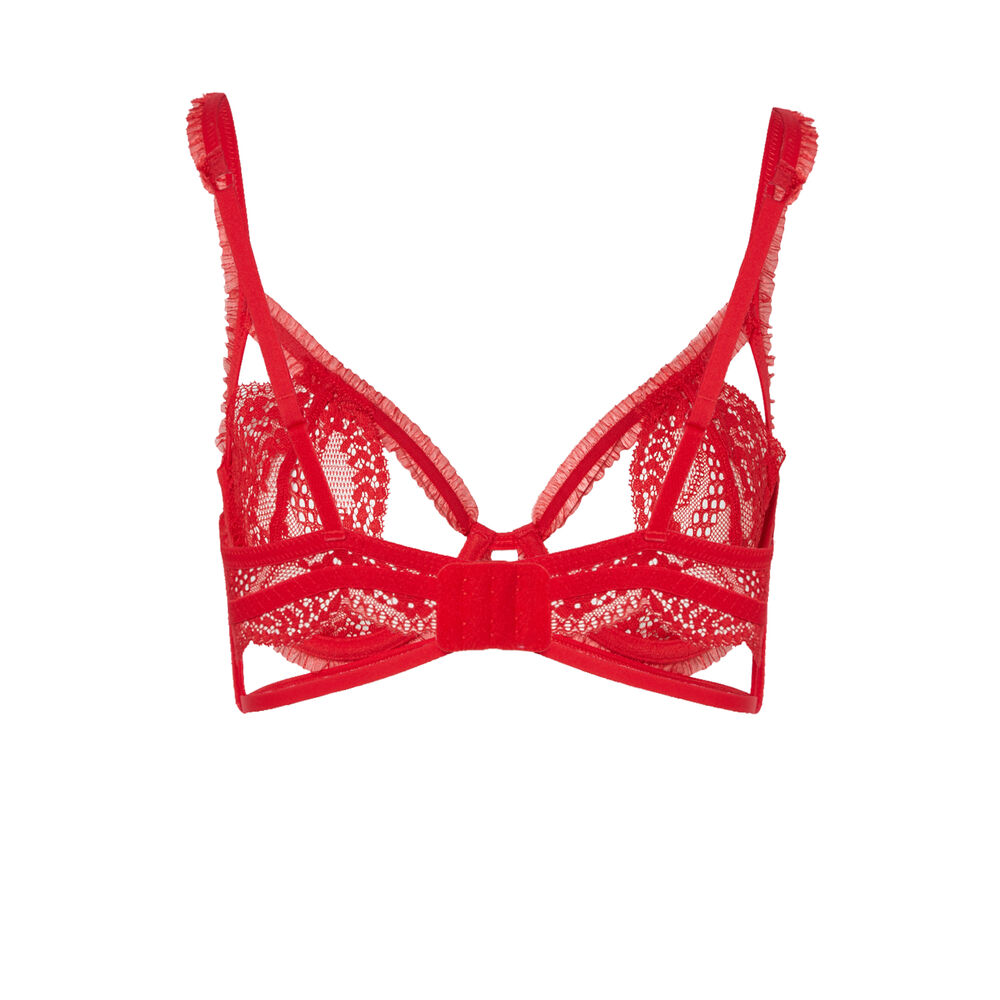 Soutien-gorge corbeille à fronces et dentelle - rouge rouge.