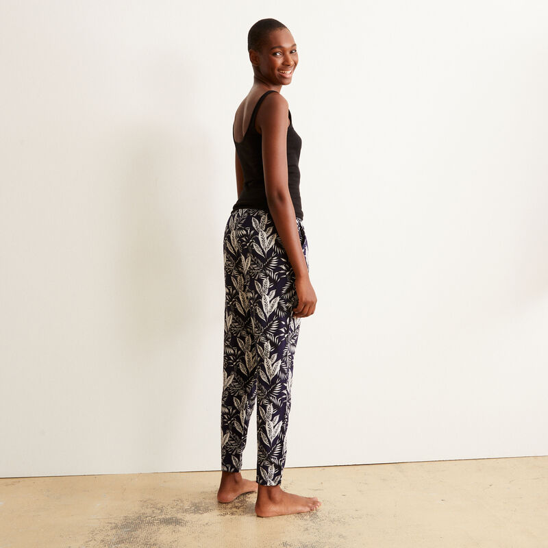 pantalon à motifs feuilles - bleu pantalon à motifs feuilles - bleu ;