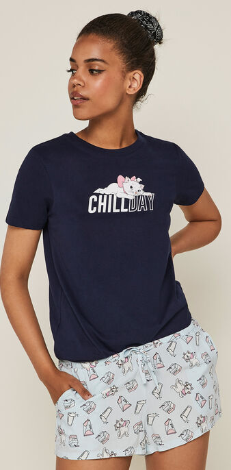 Top &agrave; manches courtes print marie les aristochats mariegrumpiz bleu marine.