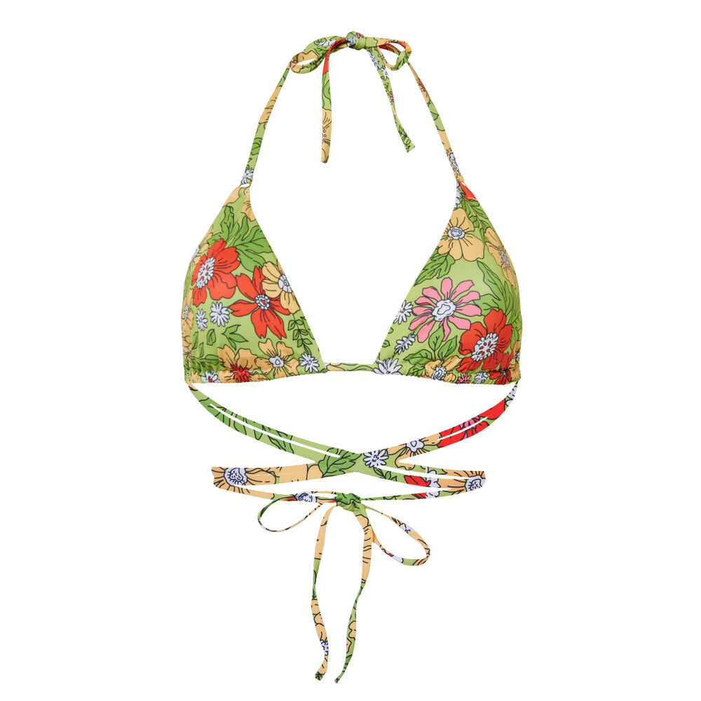 Haut de maillot triangle fleuri double tour - vert vert.