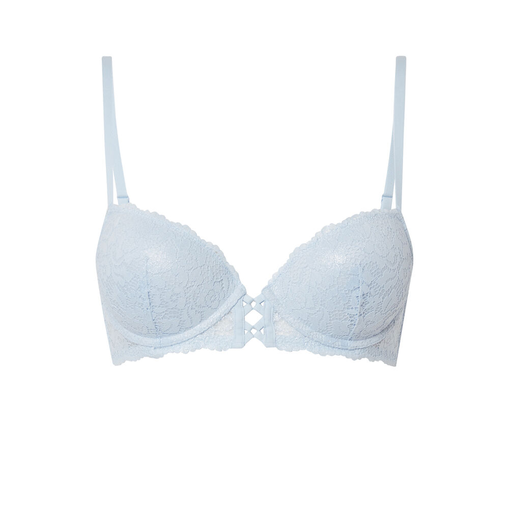 Soutien-gorge push-up en dentelle fleurie - bleu irisé bleu.