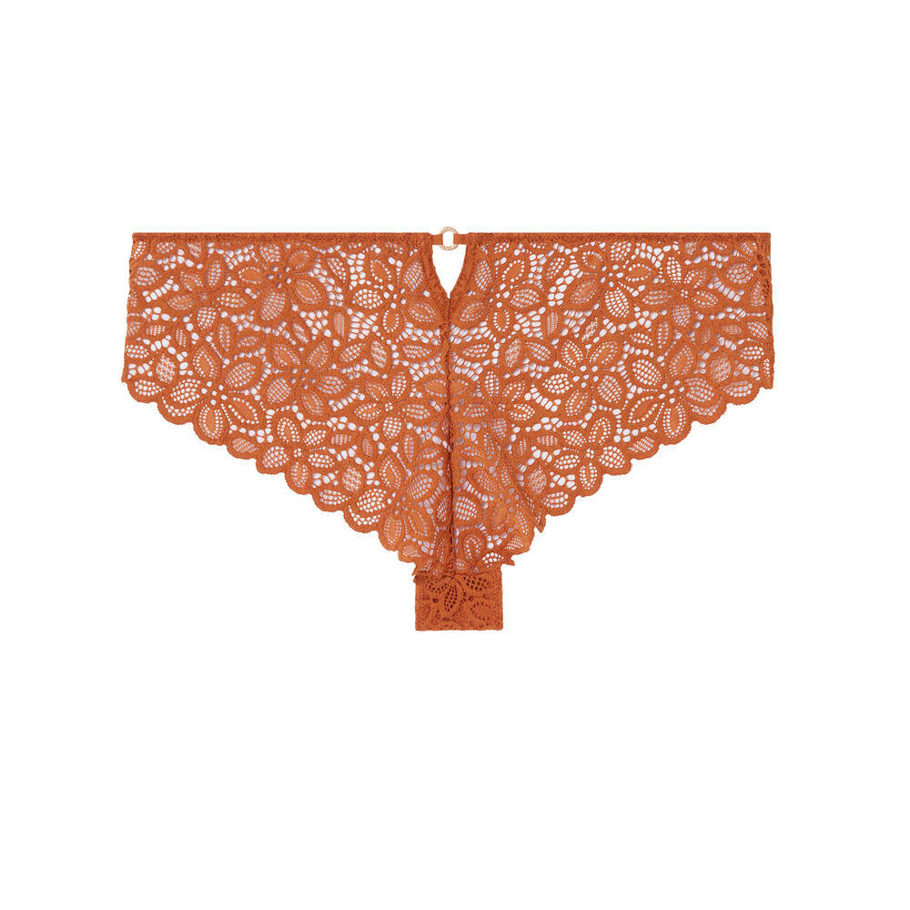 Shorty à dentelle fleurie détail anneaux - marron marron.