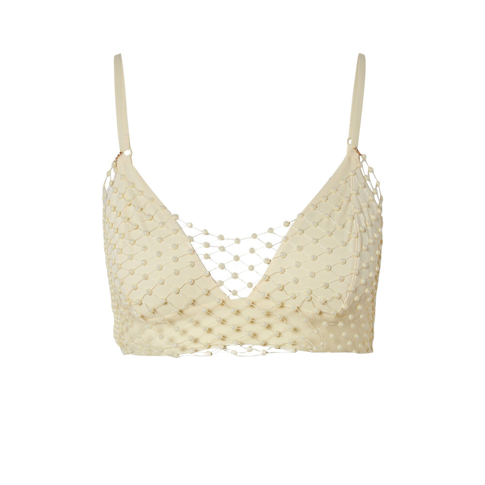 Soutien-gorge triangle effet crop top à perles - écru ecru.