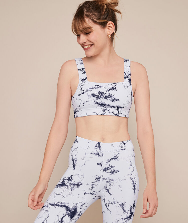 Brassière sport imprimé marbre yogamarbliz blanc.