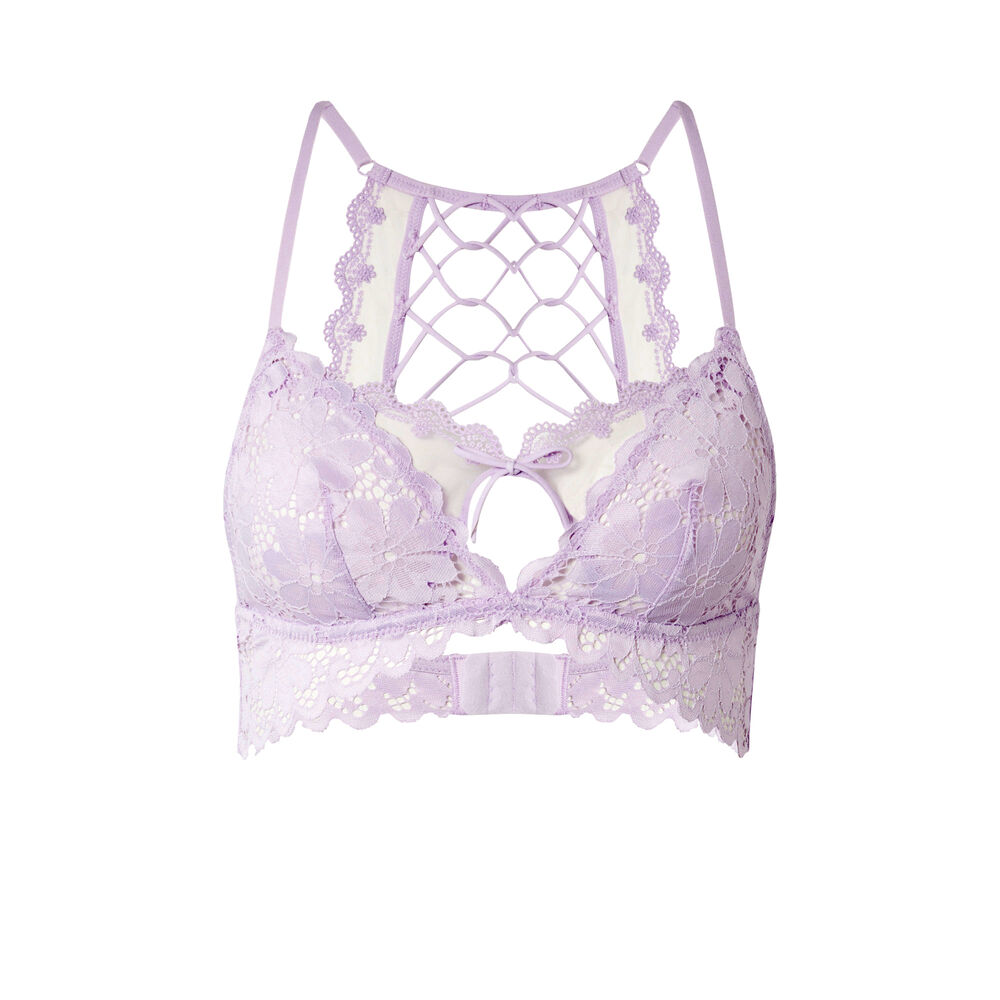Soutien-gorge triangle sans armatures dentelle brodée - lilas violet.