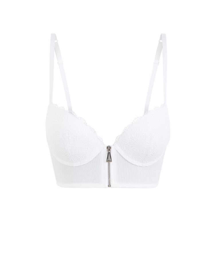 Soutien-gorge bustier push micro/dentelle microribiz blanc.
