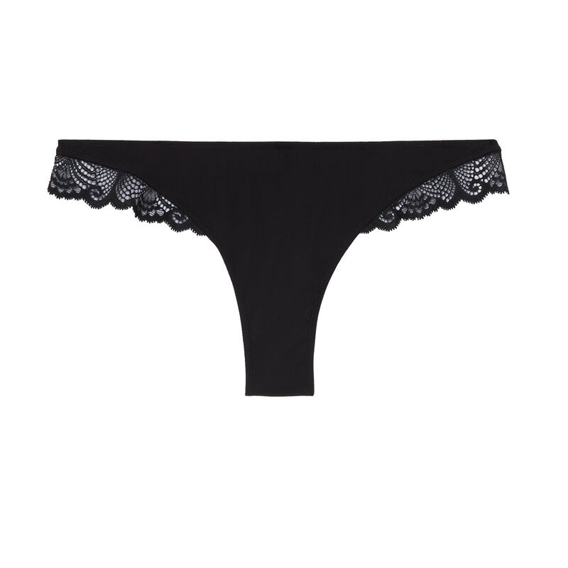 tanga en dentelle et micro - noir tanga en dentelle et micro - noir;