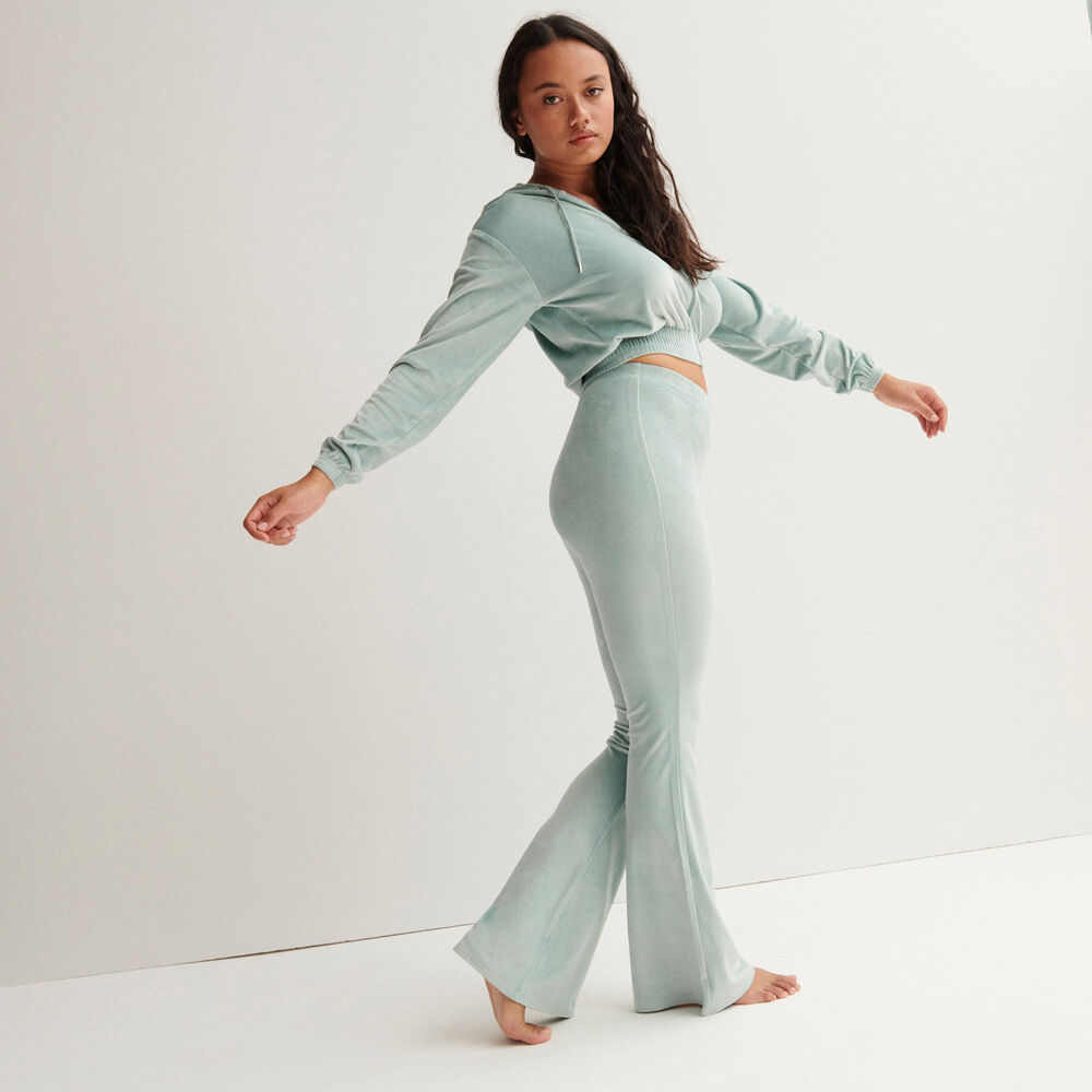 Veste crop en velours à taille élastique - vert d'eau vert.
