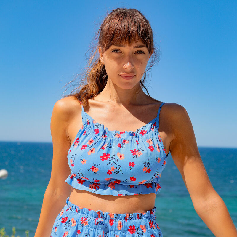 Top dos nu imprimé fleuri - bleu Top dos nu imprimé fleuri - bleu;