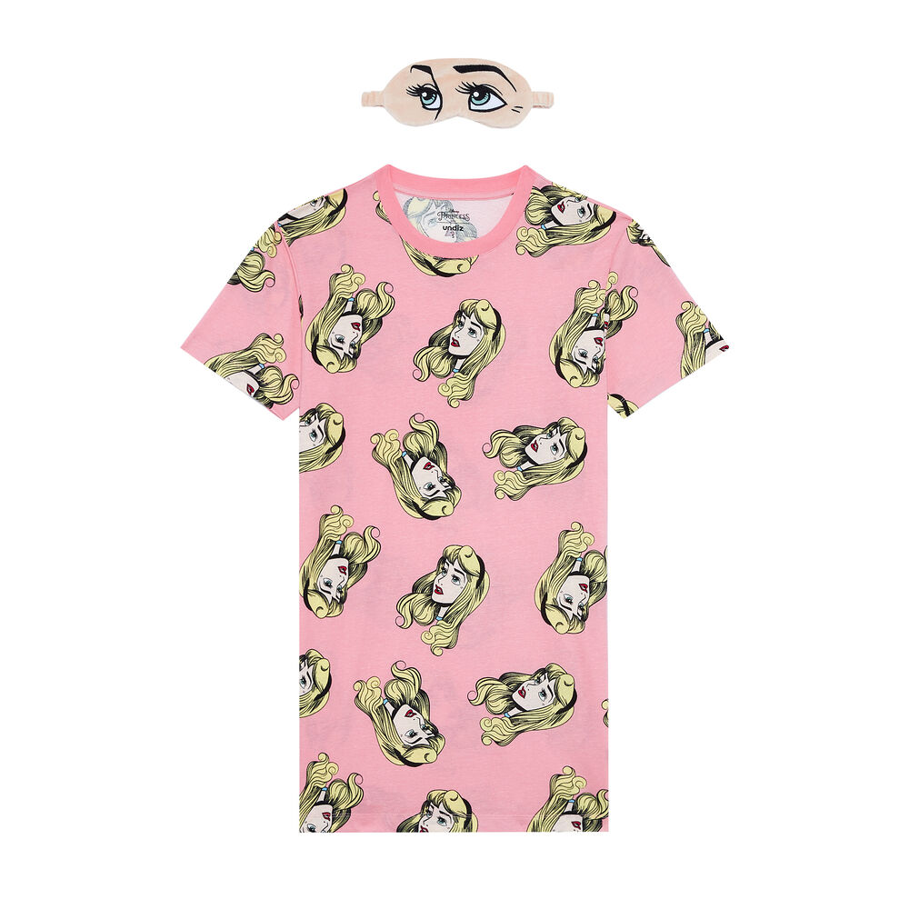 Set pyjama tunique et masque la belle au bois dormant - rose rose.