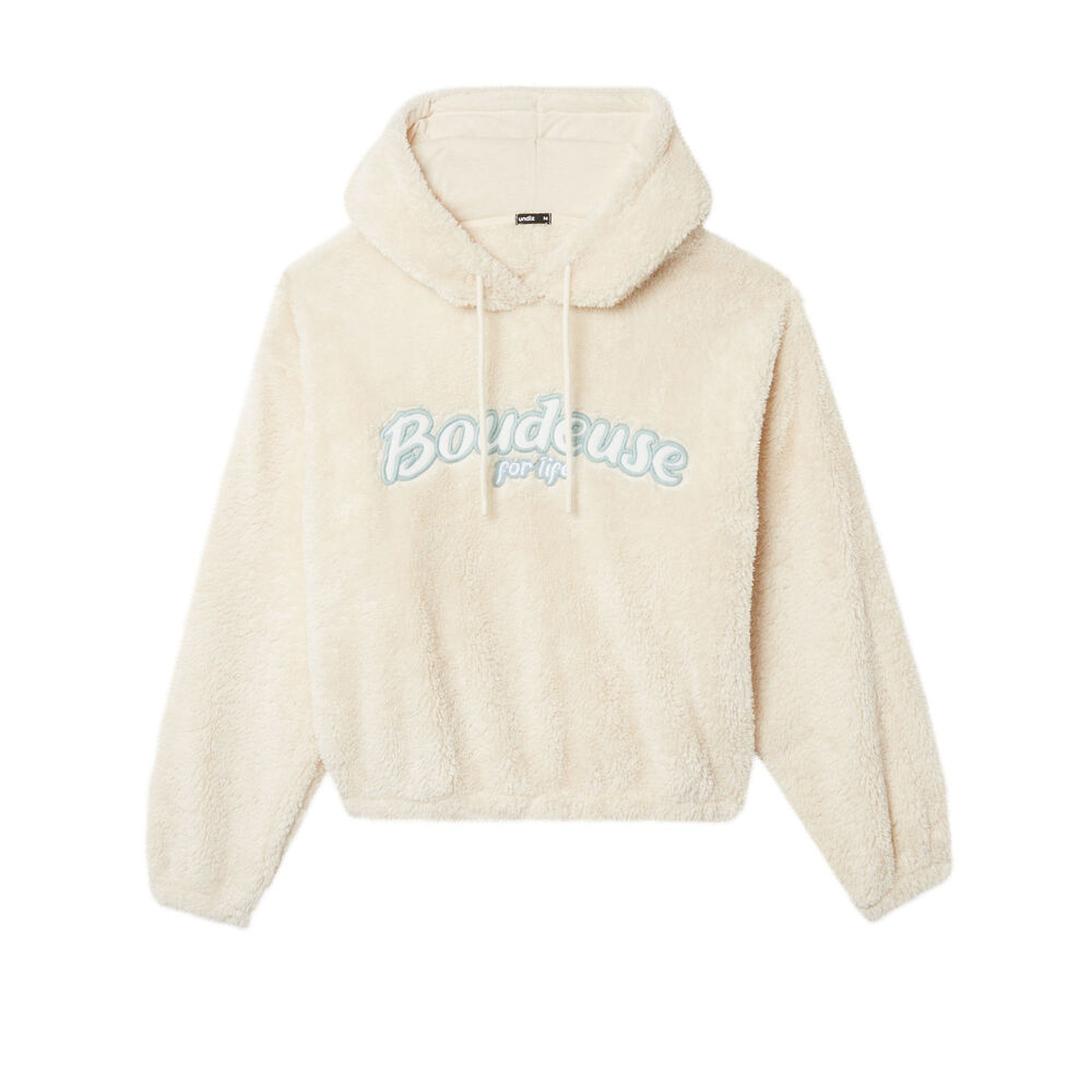 Sweat à capuche "boudeuse for life" en polaire - blanc cassé blanc.