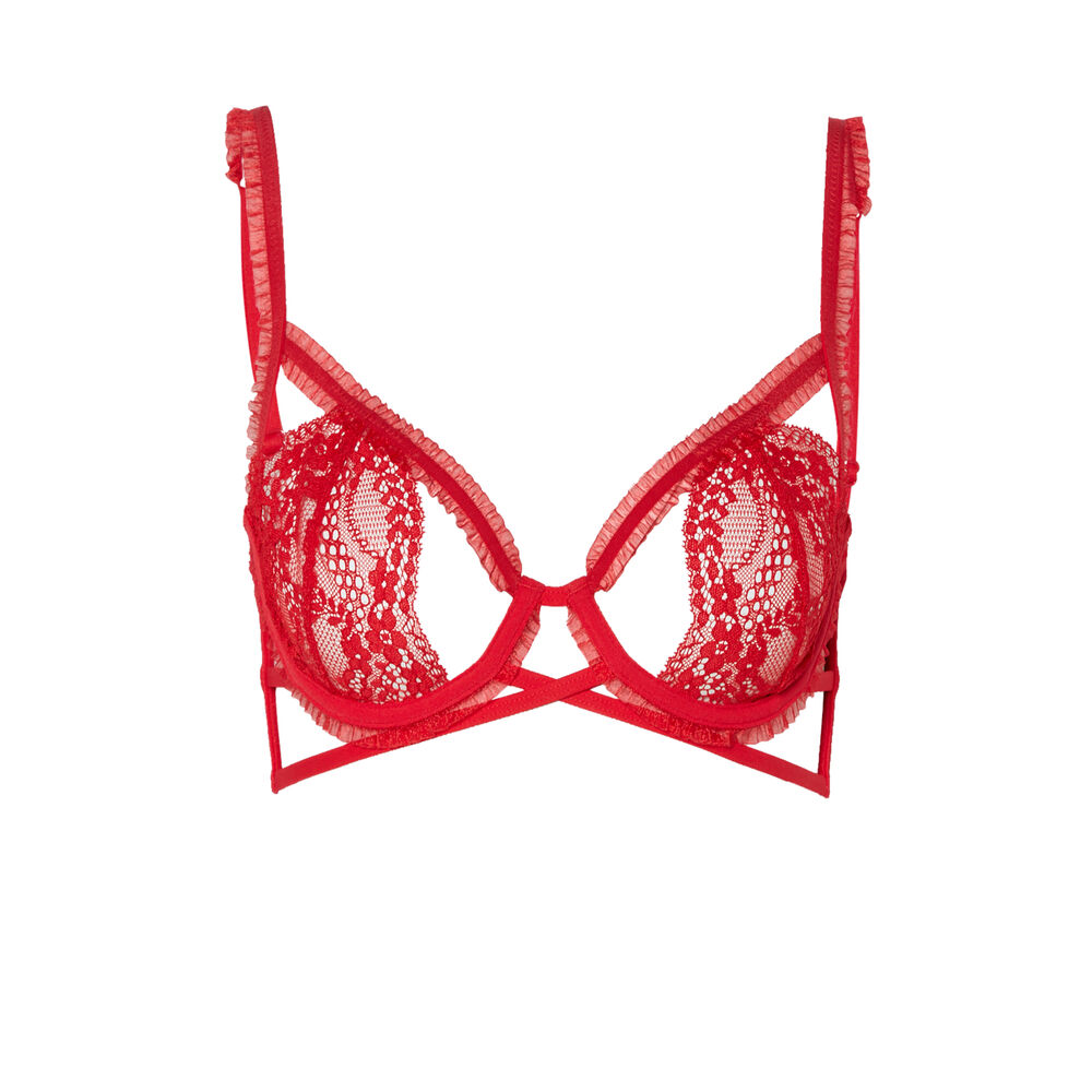 Soutien-gorge corbeille à fronces et dentelle - rouge rouge.