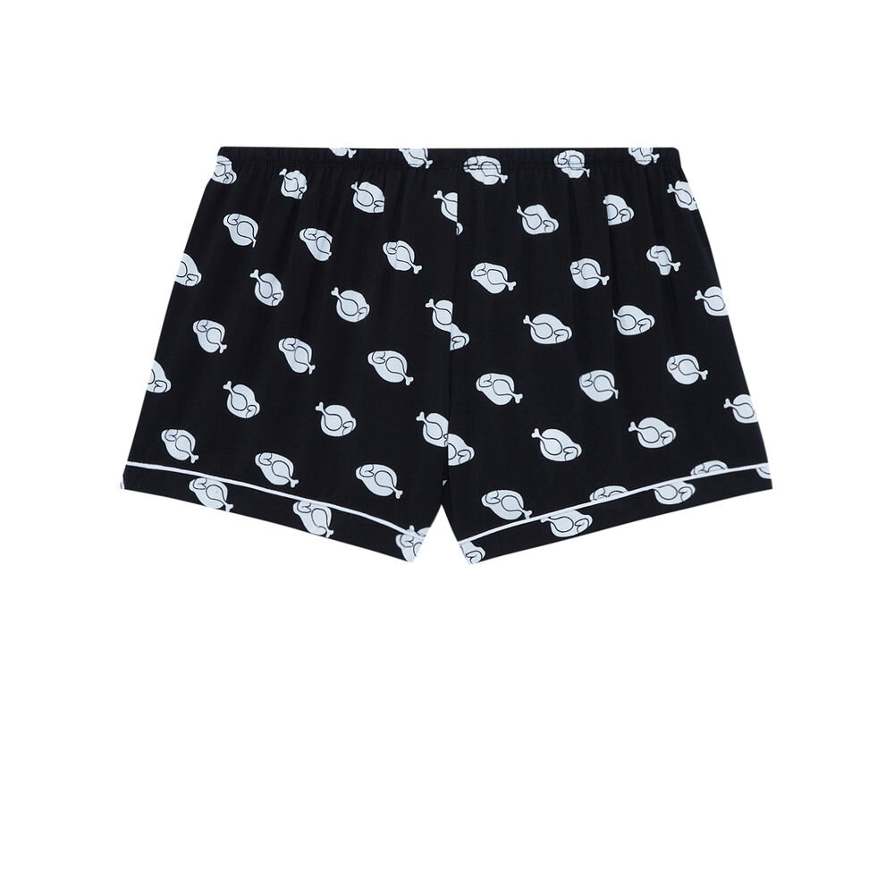 Short satiné imprimé dinde de noël - noir noir.