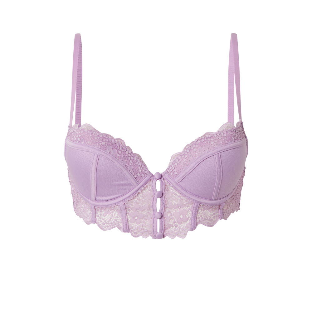 Soutien-gorge push-up texturé à détail boutons - lilas violet.