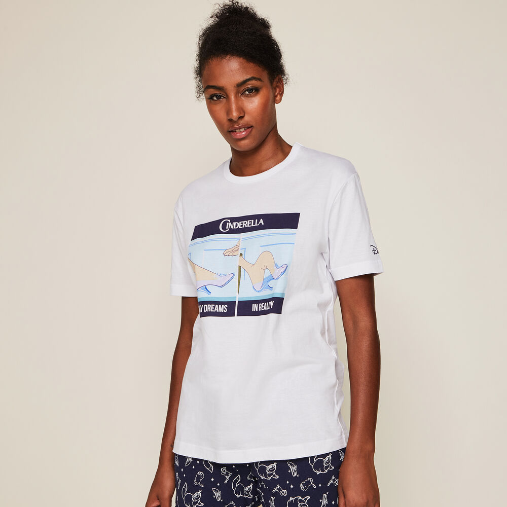 Top à manches courtes print cendrillon blanc.