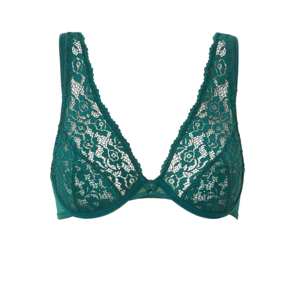 Soutien-gorge corbeille foulard en dentelle fleurie - sapin vert.
