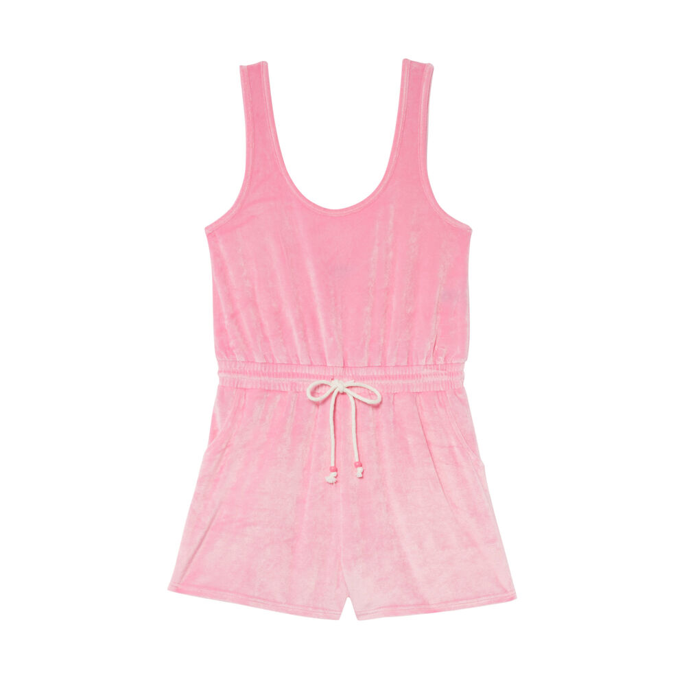 Combishort en velours et éponge à cordon - rose rose.