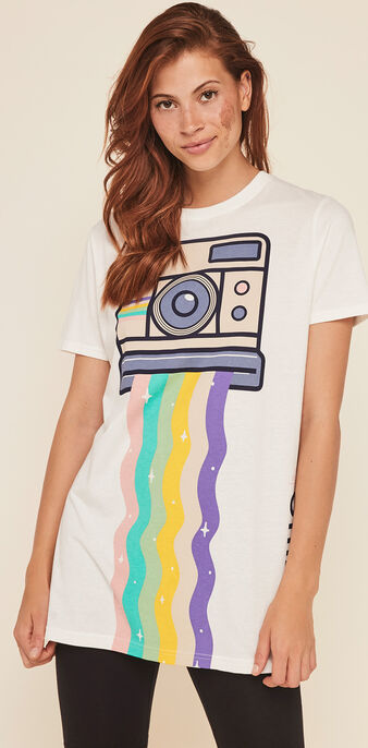 Top &agrave; manches courtes &agrave; imprim&eacute; instabaviz blanc cass&eacute;.