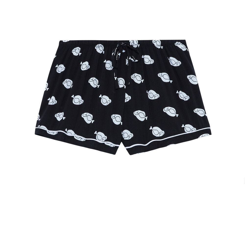Short satiné imprimé dinde de noël - noir noir.