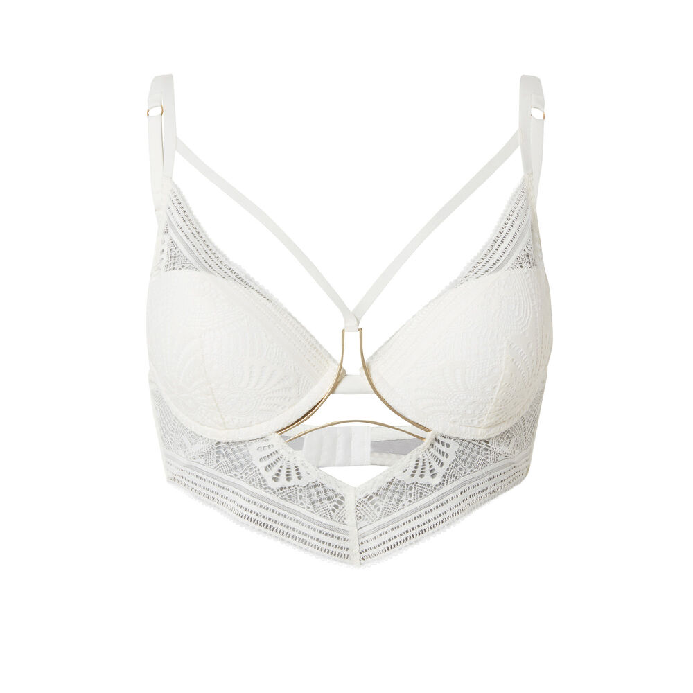 Soutien-gorge push-up à détails liens et bijou - écru ecru.