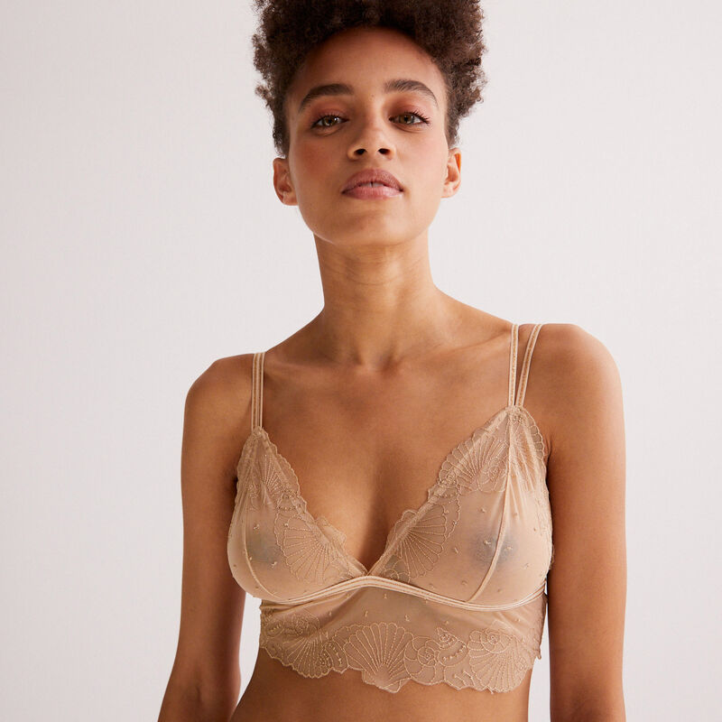 soutien-gorge triangle sans armature à broderie - beige soutien-gorge triangle sans armature à broderie - beige;