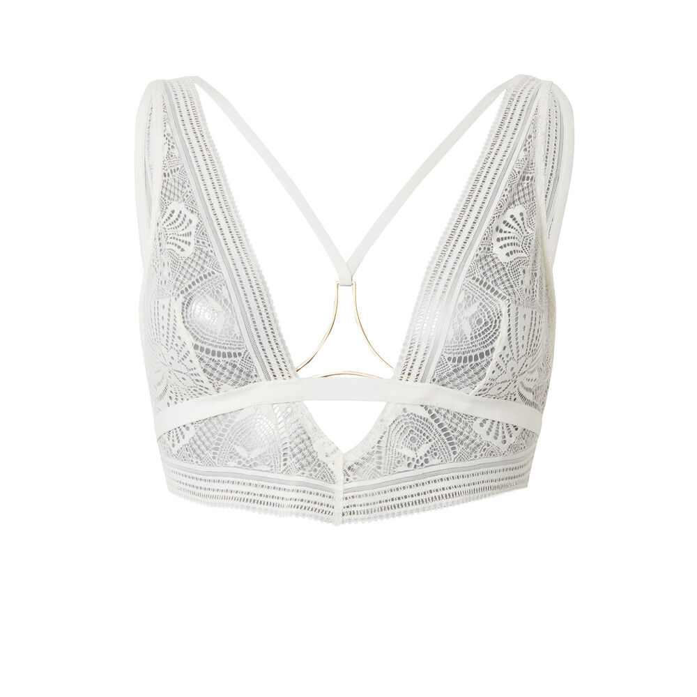Brassière sans armatures à détails liens et bijou - écru ecru.