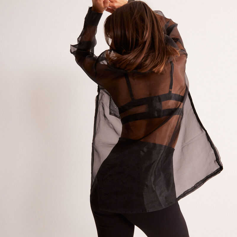 chemise longue transparente en tulle - noir chemise longue transparente en tulle - noir;