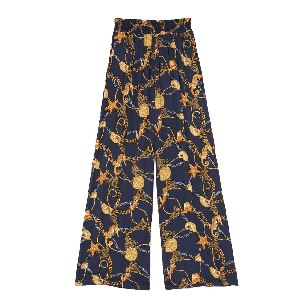 Pantalon large imprimé chaines et coquillages - bleu bleu.