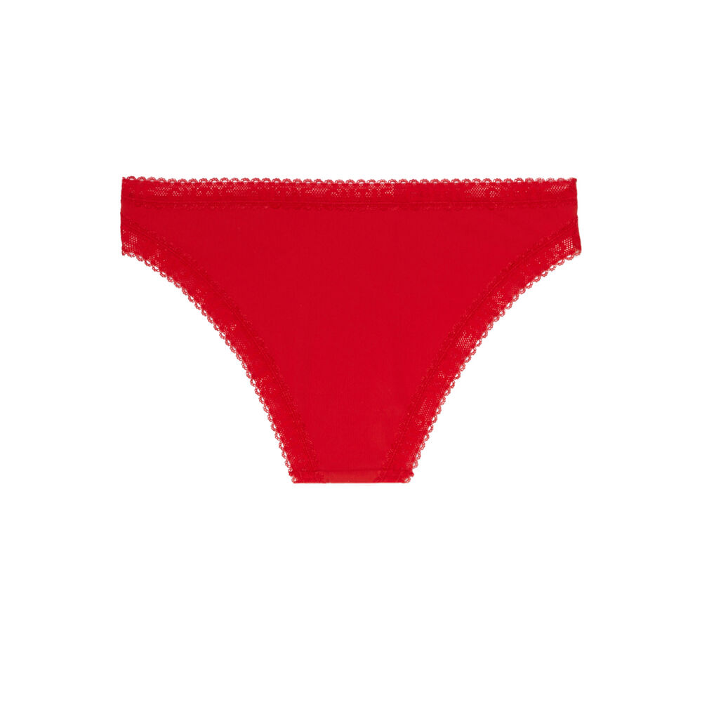 Culotte uni en micro à détail dentelle - rouge rouge.