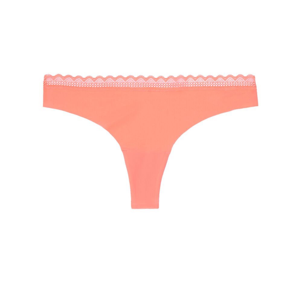 Tanga en microfibre uni - saumon rose.