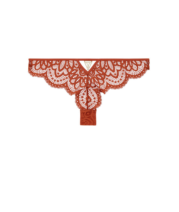 Tanga en dentelle détail bijou - marron marron.