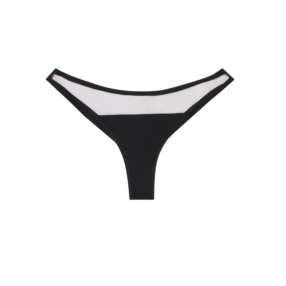 Tanga empiècement tulle high leg - noir noir.
