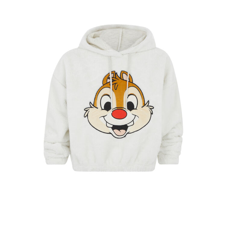 Sweat polaire à capuche print tic et tac écru.