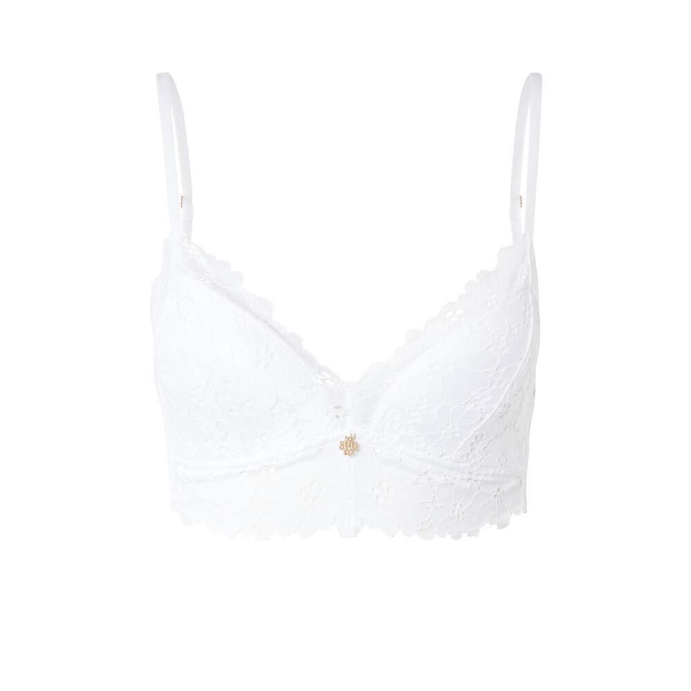 Soutien-gorge triangle ampli tout dentelle à bijou - blanc blanc.